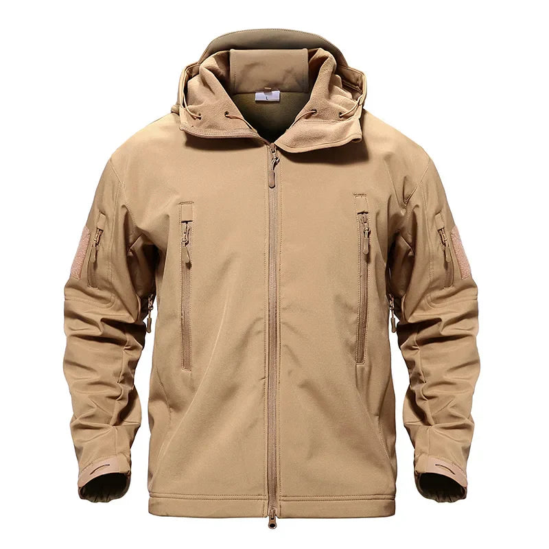 Solid Waterproof Fleece Lined Jacket Mens Jacket Softshell Outwear Coat Windbreaker Outdoor Warm Clothes with Pockets