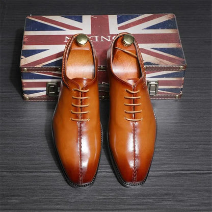 Men Leather Dress Business Office Derby Shoes Mens Wedding Party Oxfords Shoes Men's Fashion Square Toe Lace-Up Flats