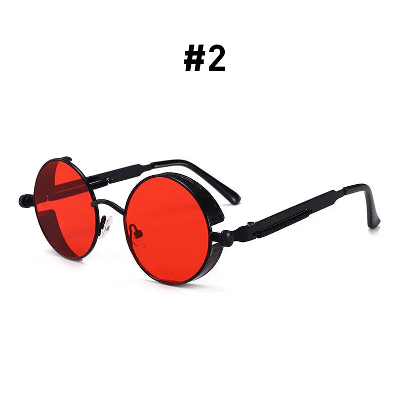 Vintage Steampunk Red Sunglasses Men Round Punk Alloy Metal Retro Sun Glasses Women 2026 Goggles Gothic Style Shades