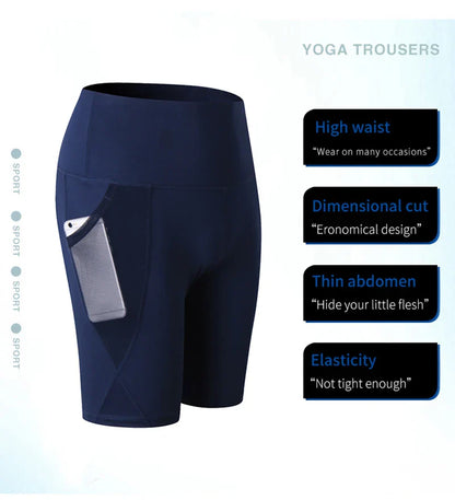 2023 Summer Gym Shorts Women High Waist Compression Quick Dry Yoga Shorts femme Fitness Running Push Up Shorts Pockets Design