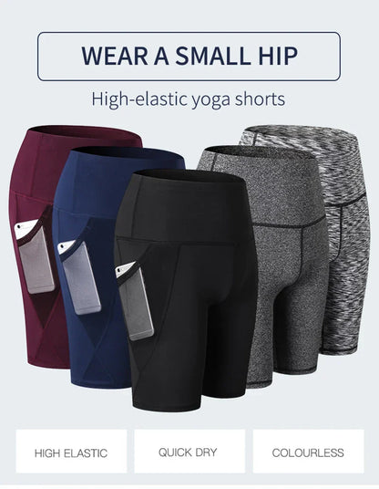 2023 Summer Gym Shorts Women High Waist Compression Quick Dry Yoga Shorts femme Fitness Running Push Up Shorts Pockets Design
