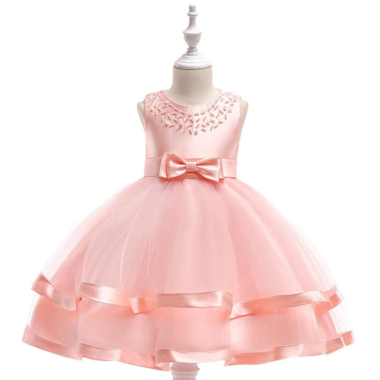 Vestido de Verão 2023 para Meninas, Elegante Vestido de Princesa para Aniversário com Laço, Vestidos de Festa de Casamento para Crianças, Roupas de Noite Infantis