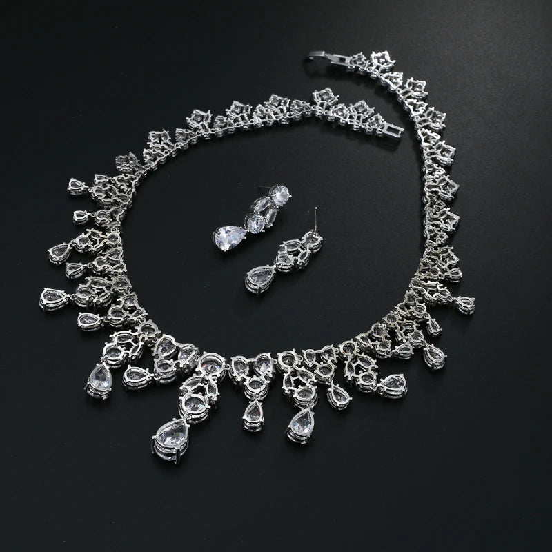 Jewelry Set For Woman Long Necklace Pendant Crystal Earrings Wedding Beads Fashion Jewelry Gift