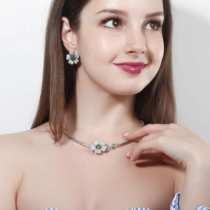 Druzy CZ Stone Big Red Flower Wedding Bridal Choker Necklace and Earrings Party Costume Jewelry Sets for Brides T0518