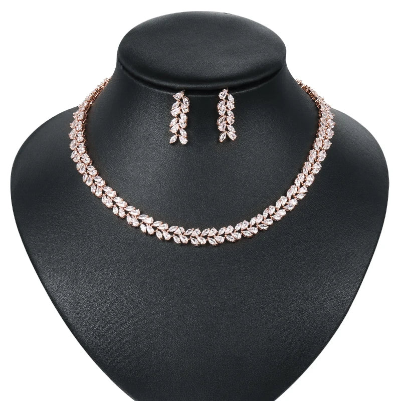 Marquise Cut Cubic Zirconia Tennis Necklace and Earring Elegant Wedding Bridal Jewelry Set