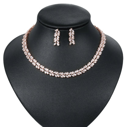 Marquise Cut Cubic Zirconia Tennis Necklace and Earring Elegant Wedding Bridal Jewelry Set