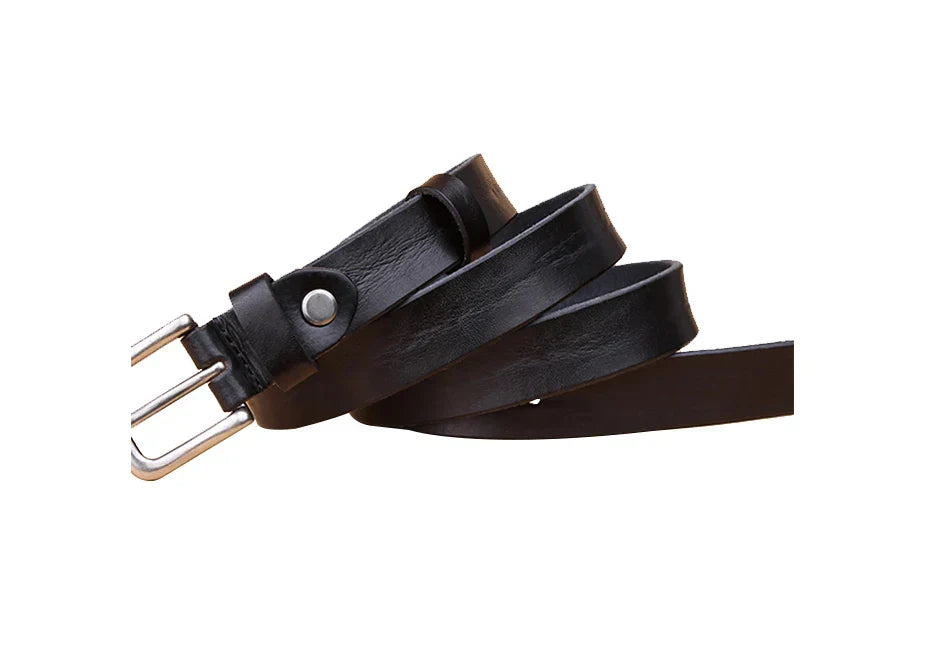 Thin Belts for Women Unisex Genuine Leather Belt Female Metal Pin Buckle Belt