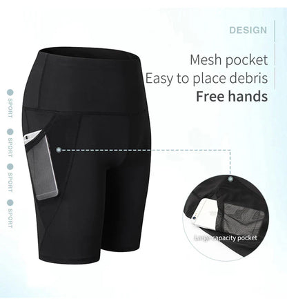 2023 Summer Gym Shorts Women High Waist Compression Quick Dry Yoga Shorts femme Fitness Running Push Up Shorts Pockets Design