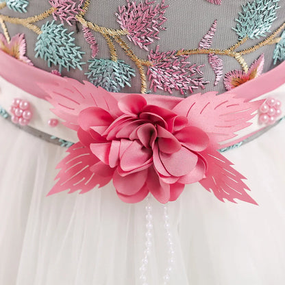 Summer Kids Girl Dress Embroidery Flower Girls Birthday Party Dresses Children Princess Prom Costums Formal Clothes 3 8 Years