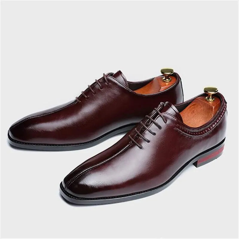 Men Leather Dress Business Office Derby Shoes Mens Wedding Party Oxfords Shoes Men's Fashion Square Toe Lace-Up Flats