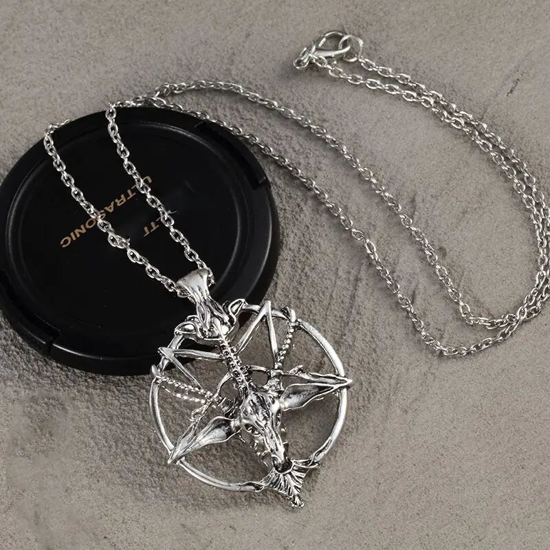 Fashion Jewelry Vintage Charm Women Men Pentagram Pan God Skull Goat Head Pendant Chain Necklaces