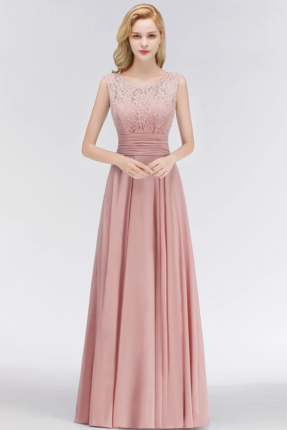 Chiffon Lace Long Evening Dresses For Women 2023 Dusty Pink Sexy V Back Formal Party Prom Gowns With Sashes Vestido De Fiesta