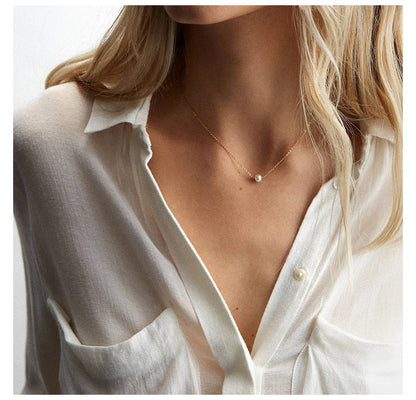 e-Manco Stainless Steel Choker imitated  Pearl Necklaces for Women Gold Color Layered Chain Necklace Jewelry