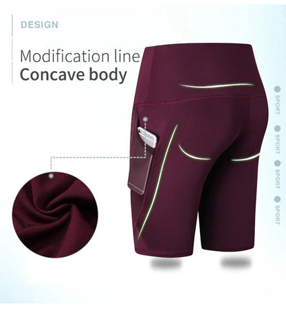 2023 Summer Gym Shorts Women High Waist Compression Quick Dry Yoga Shorts femme Fitness Running Push Up Shorts Pockets Design