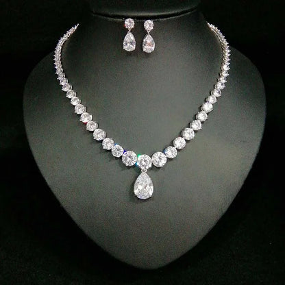 Fashion Design White Color Water Drop Shaped Cubic Zirconia Bridal Jewelry Sets For Women Wedding Accessories Gifts