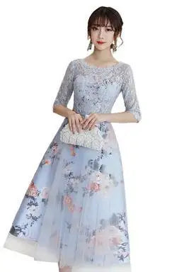 New Flower Elegant Bridesmaid Dresses Short Lace Women Party Robe Soiree Half Sleeves Bride Dress