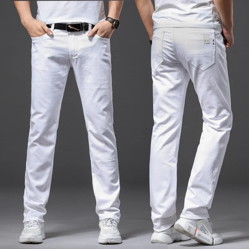 Men White Jeans Fashion Casual Classic Style Slim Fit Soft Trousers Male Advanced Stretch Pants
