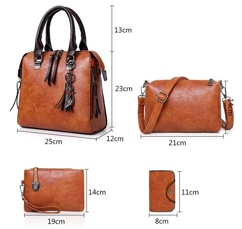 Bolsa Com Tassel Composto Feminina Bolsa De Couro De Luxo Bolsas De Marcas Famosas Designer Bolsa De Ombro Feminina Com Alça Superior 4 Peças/Conjunto
