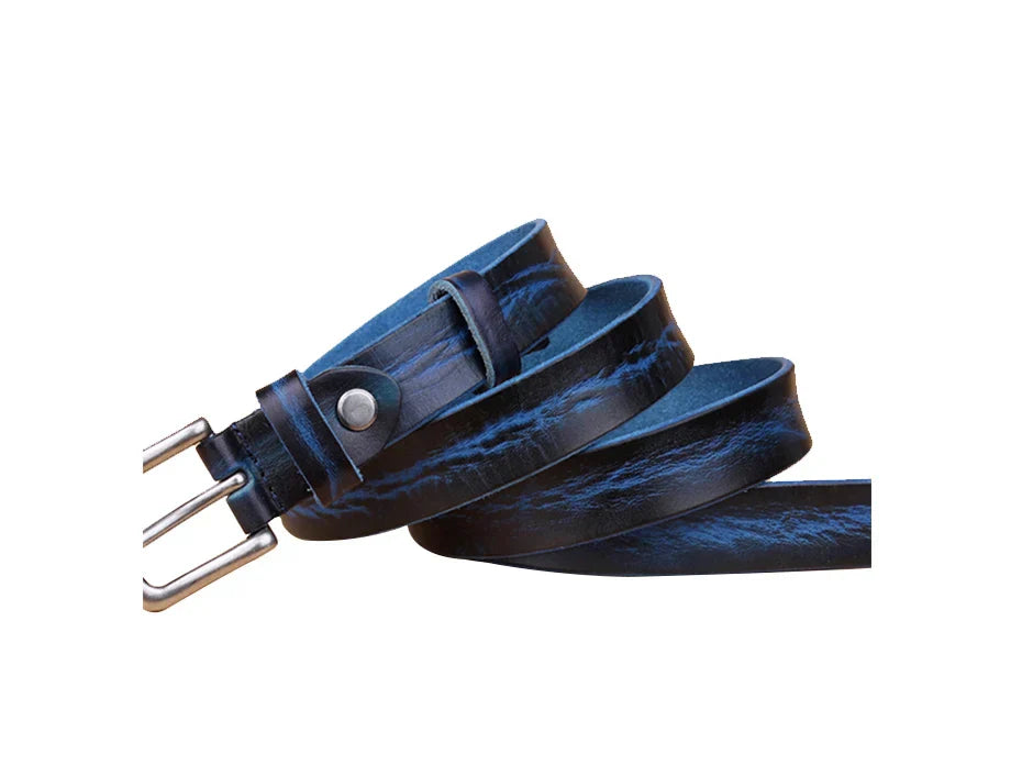 Thin Belts for Women Unisex Genuine Leather Belt Female Metal Pin Buckle Belt