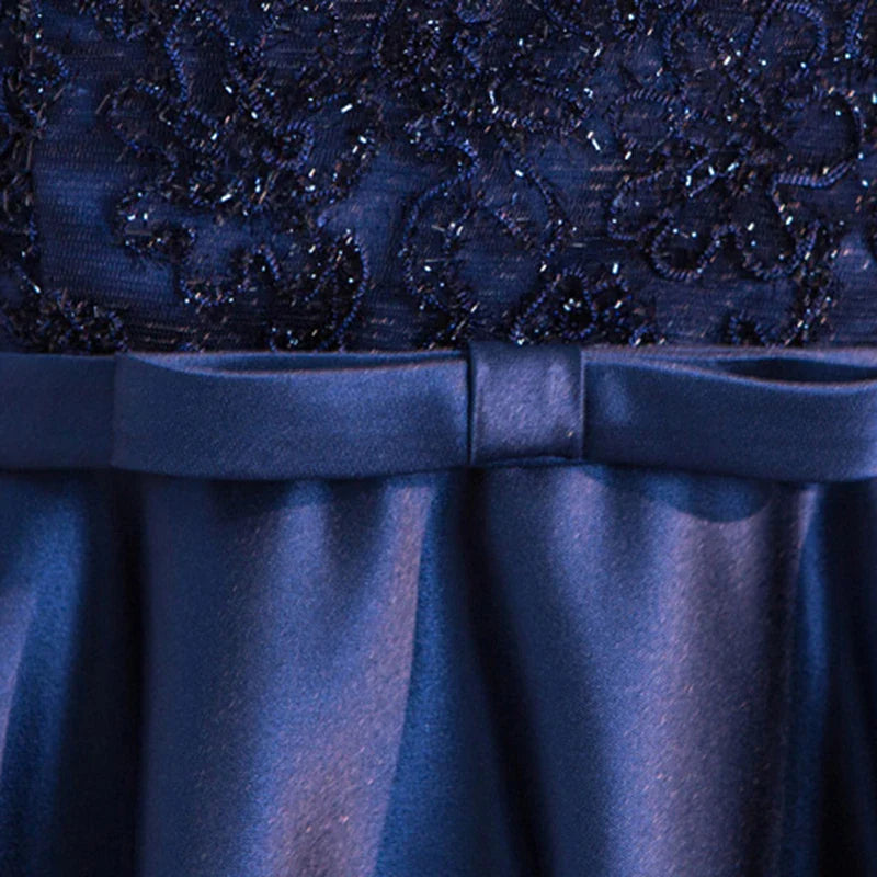 New 2025 Long Formal Evening Dresses Elegant Lace Satin Navy Blue Vestidos Para Mujer Women Party Gown