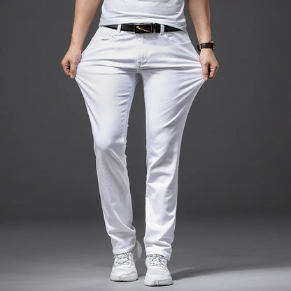 Men White Jeans Fashion Casual Classic Style Slim Fit Soft Trousers Male Advanced Stretch Pants