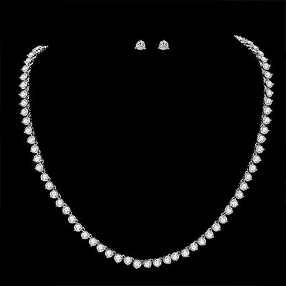 Silver Color 3 Prong Round Cubic Zirconia Necklace Earring Bridal Jewelry Set Simple Design Bride Wedding Accessories