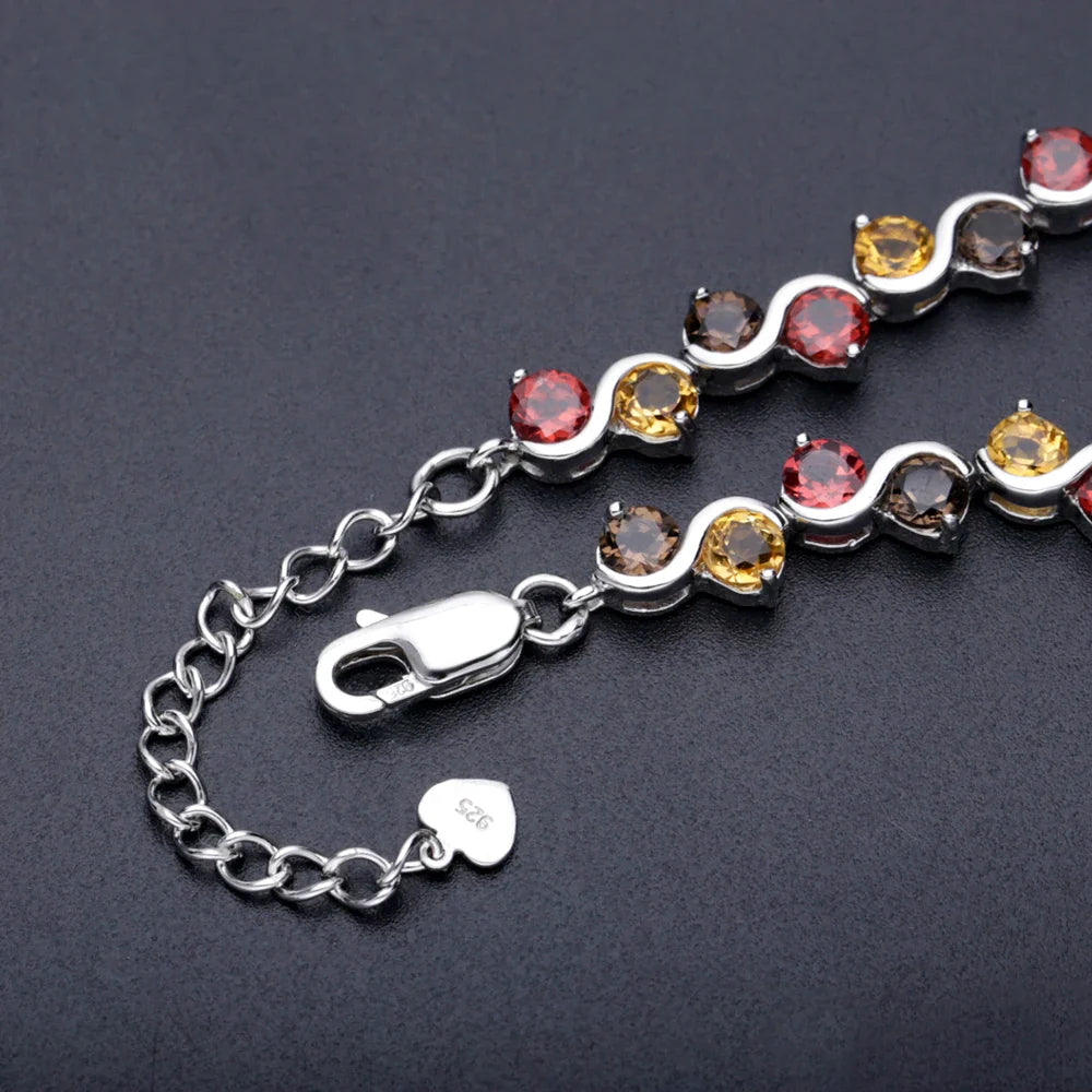 Natural Garnet Citrine Smoky Quartz Tennis Bracelet 925 Sterling Silver Gemstone Bracelet Fine Jewelry For Women
