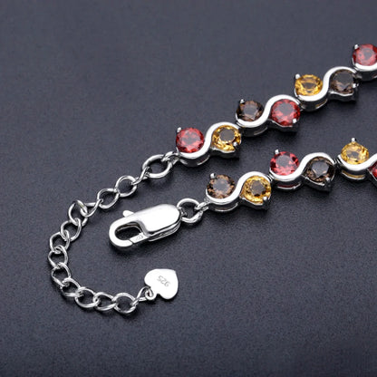Natural Garnet Citrine Smoky Quartz Tennis Bracelet 925 Sterling Silver Gemstone Bracelet Fine Jewelry For Women