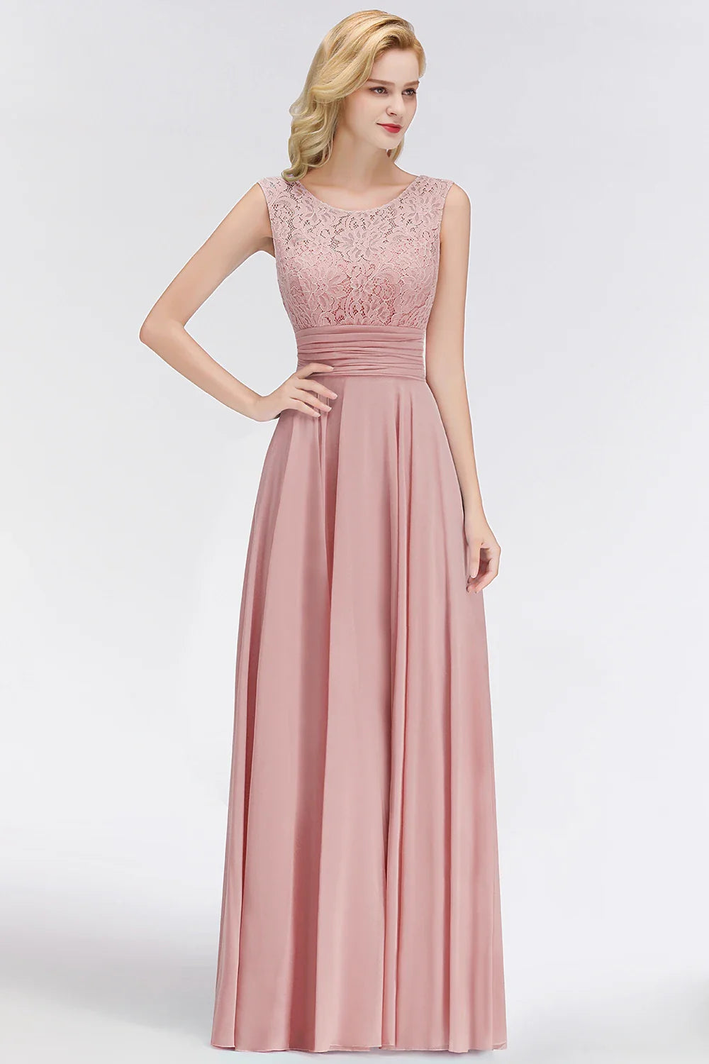 Chiffon Lace Long Evening Dresses For Women 2023 Dusty Pink Sexy V Back Formal Party Prom Gowns With Sashes Vestido De Fiesta