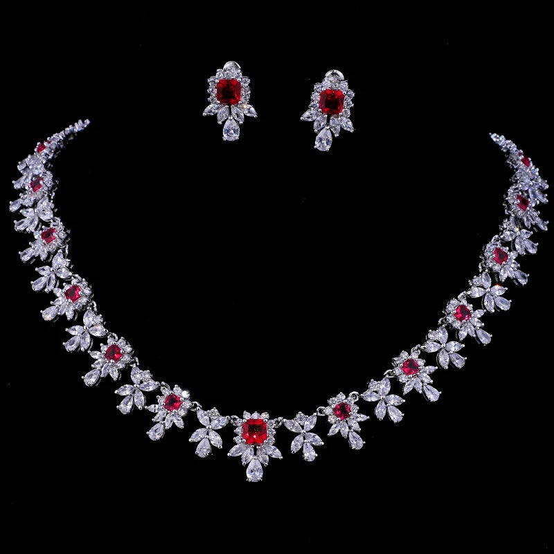 Women AAA Zircon Little Square Clear CZ Bridal Set for Luxury Wedding Choker Necklace Jewelry Sets