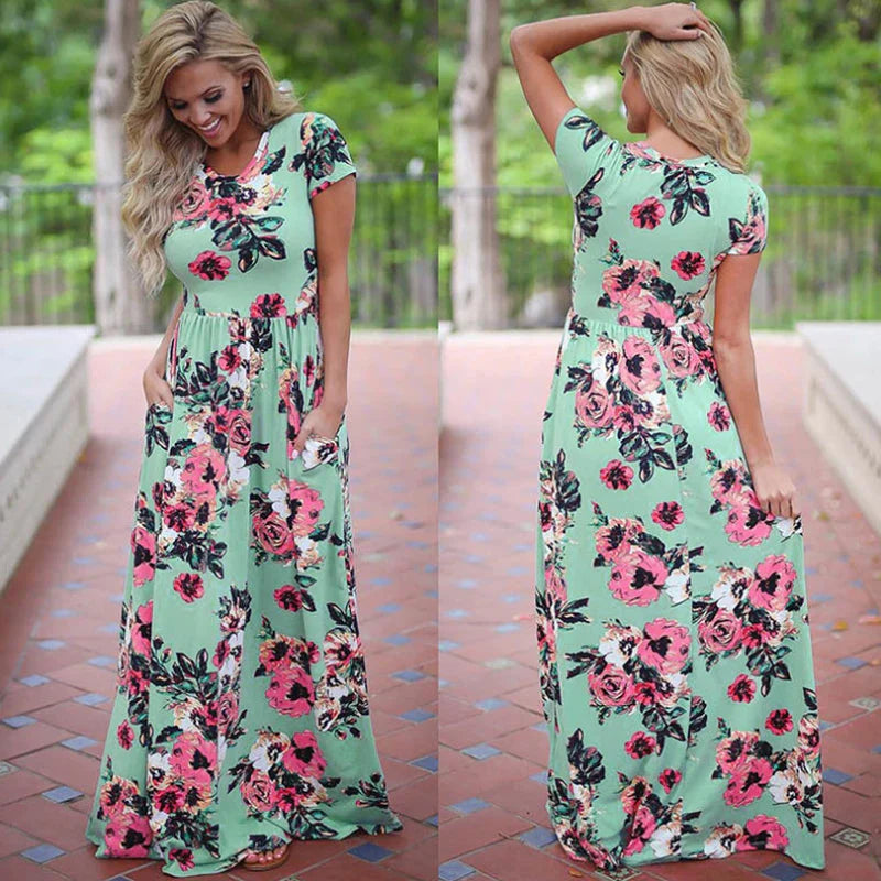 Women Summer Floral Print Maxi  2025 Loose White Boho Beach Dress Women Vintage Evening Party Long Dress Vestidos Female Robe