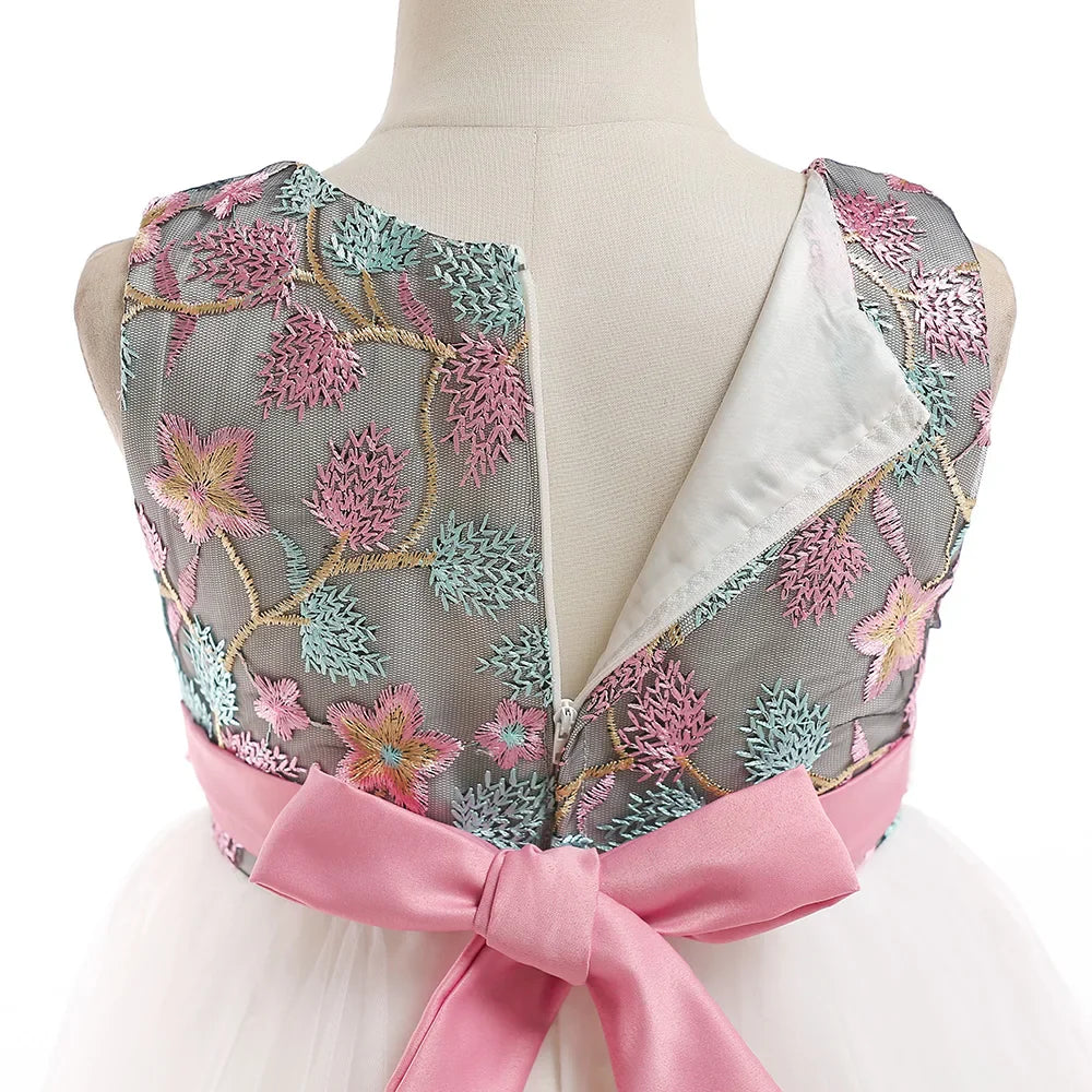 Summer Kids Girl Dress Embroidery Flower Girls Birthday Party Dresses Children Princess Prom Costums Formal Clothes 3 8 Years