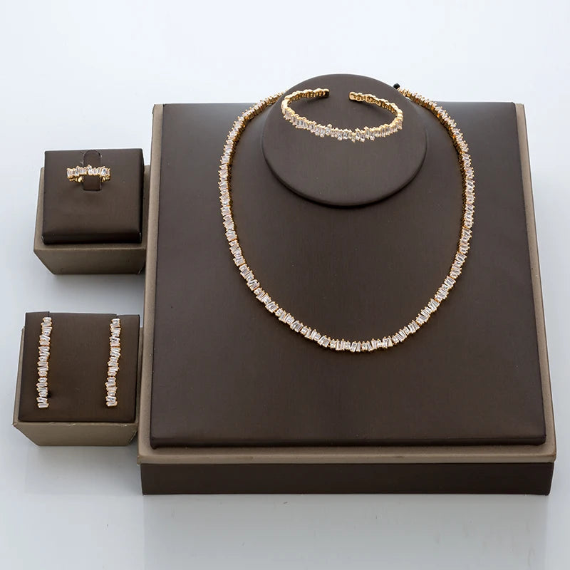 Fashion Irregural Paved Cubic Zinconia Costume Jewelry Set For Ladies Trendy Dubai Wedding Bridal Jewelry Sets TZ8014