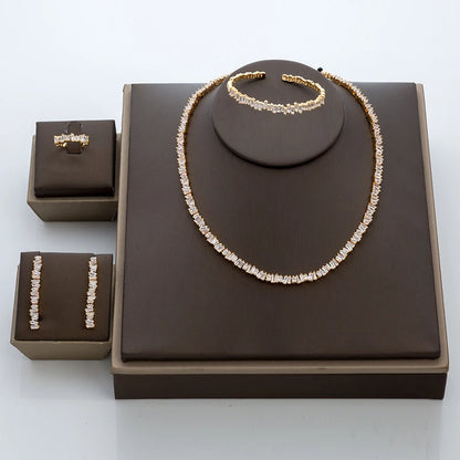 Fashion Irregural Paved Cubic Zinconia Costume Jewelry Set For Ladies Trendy Dubai Wedding Bridal Jewelry Sets TZ8014