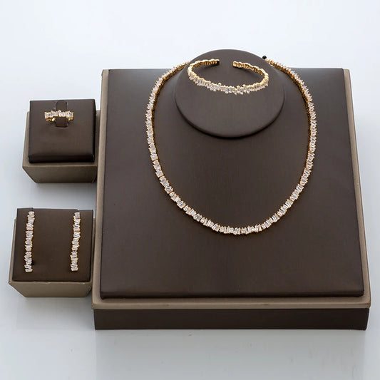 Fashion Irregural Paved Cubic Zinconia Costume Jewelry Set For Ladies Trendy Dubai Wedding Bridal Jewelry Sets TZ8014