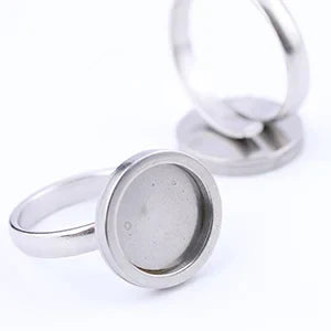 10pcs rose gold plated Fitting 12mm round cabochon ring blanks adjustable stainless steel base setting diy jewelry bezels