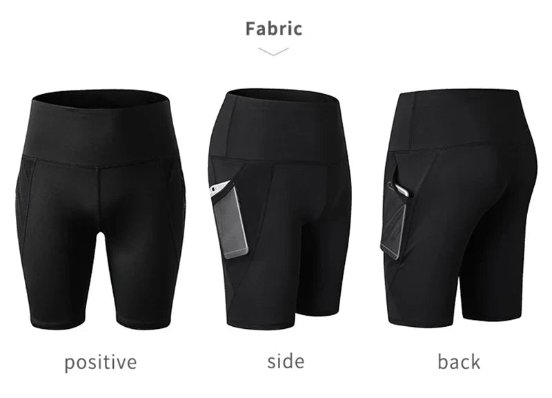 2023 Summer Gym Shorts Women High Waist Compression Quick Dry Yoga Shorts femme Fitness Running Push Up Shorts Pockets Design