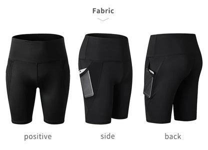 2023 Summer Gym Shorts Women High Waist Compression Quick Dry Yoga Shorts femme Fitness Running Push Up Shorts Pockets Design