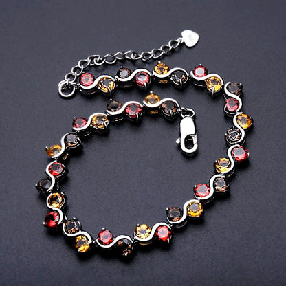 Natural Garnet Citrine Smoky Quartz Tennis Bracelet 925 Sterling Silver Gemstone Bracelet Fine Jewelry For Women