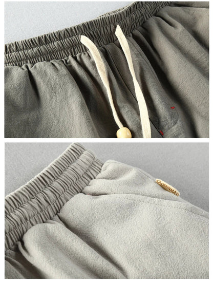 Summer Men Casual Cotton Linen Shorts Knee Length Beach Elastic Waist Shorts Solid Color Comfortable Pants New