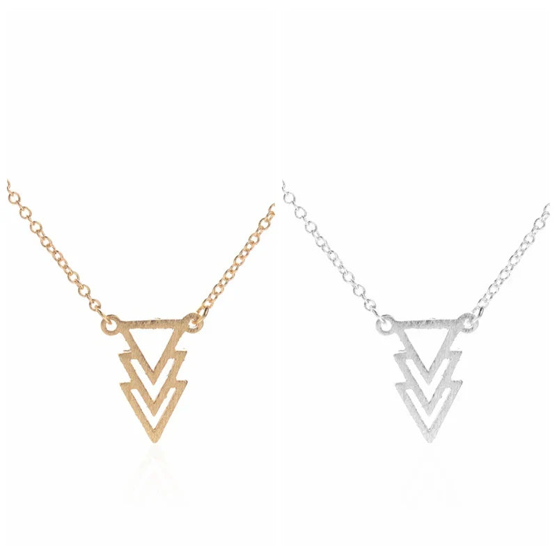 Fashion Chokers Vintage Three Triangle Pendant Necklaces for Women Geometric Long Chain Choker Necklace N077
