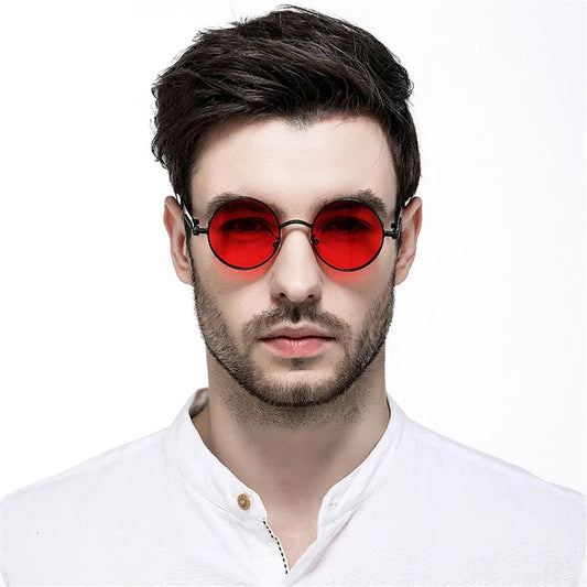 Vintage Steampunk Red Sunglasses Men Round Punk Alloy Metal Retro Sun Glasses Women 2026 Goggles Gothic Style Shades