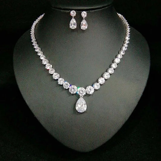 Fashion Design White Color Water Drop Shaped Cubic Zirconia Bridal Jewelry Sets For Women Wedding Accessories Gifts