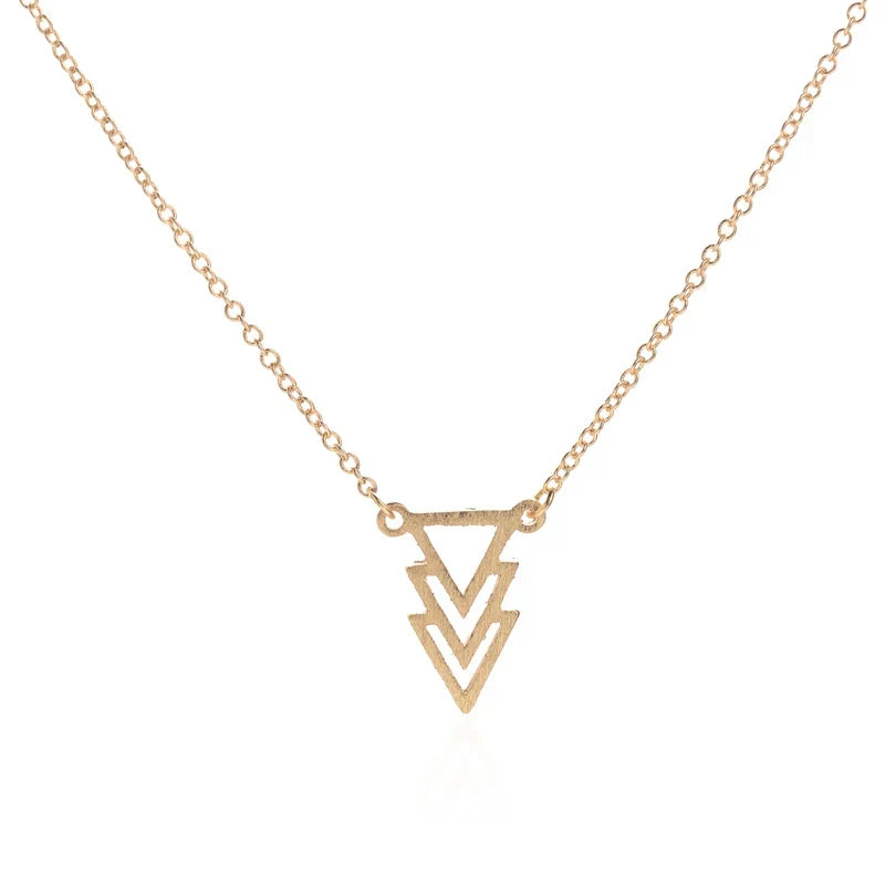 Fashion Chokers Vintage Three Triangle Pendant Necklaces for Women Geometric Long Chain Choker Necklace N077