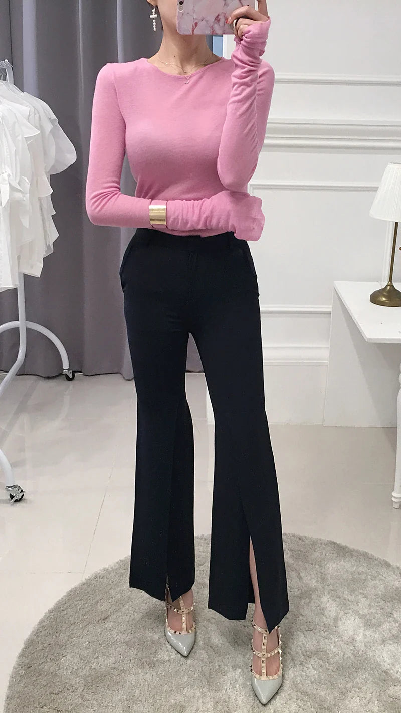 Shirt Women T-Shirt Long Sleeve Korean Style Slim Basic Elasticity Tshirt Top Womens Clothing T Shirt Femme