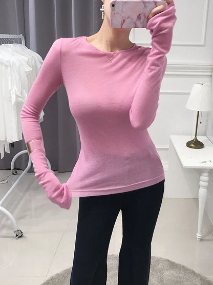 Shirt Women T-Shirt Long Sleeve Korean Style Slim Basic Elasticity Tshirt Top Womens Clothing T Shirt Femme