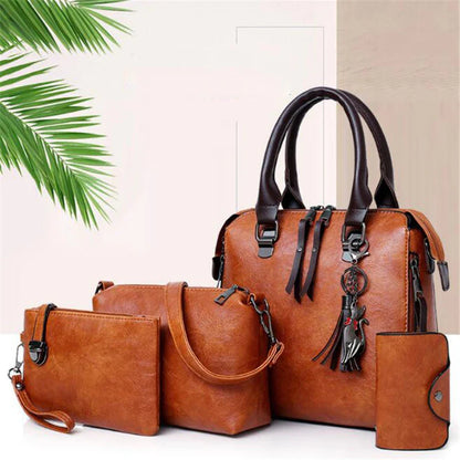 Bolsa Com Tassel Composto Feminina Bolsa De Couro De Luxo Bolsas De Marcas Famosas Designer Bolsa De Ombro Feminina Com Alça Superior 4 Peças/Conjunto