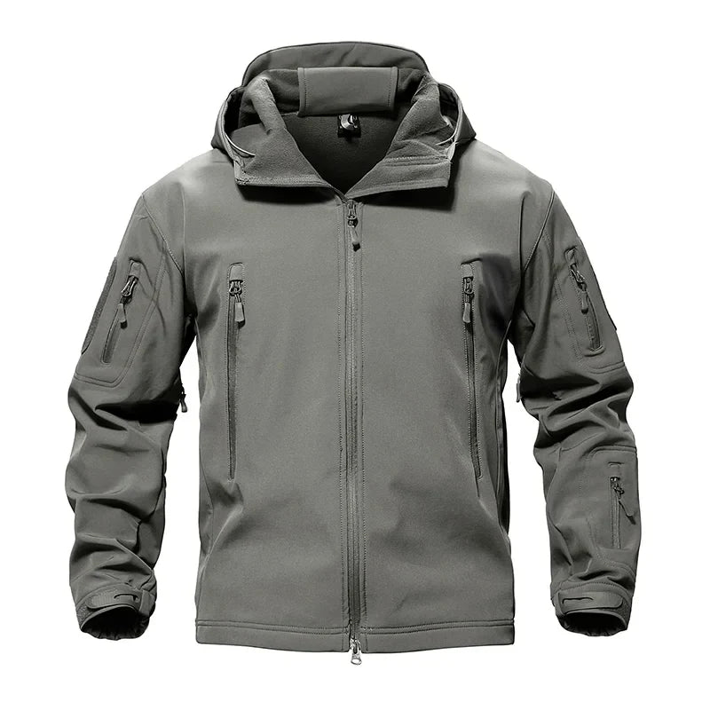 Solid Waterproof Fleece Lined Jacket Mens Jacket Softshell Outwear Coat Windbreaker Outdoor Warm Clothes with Pockets