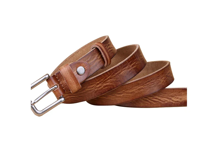 Thin Belts for Women Unisex Genuine Leather Belt Female Metal Pin Buckle Belt