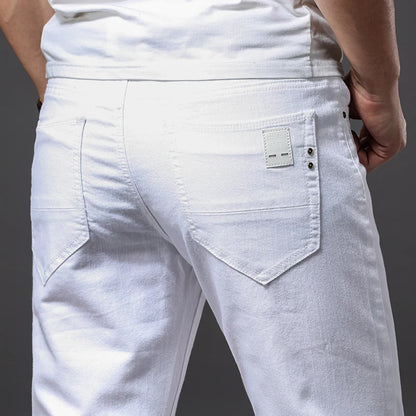 Men White Jeans Fashion Casual Classic Style Slim Fit Soft Trousers Male Advanced Stretch Pants